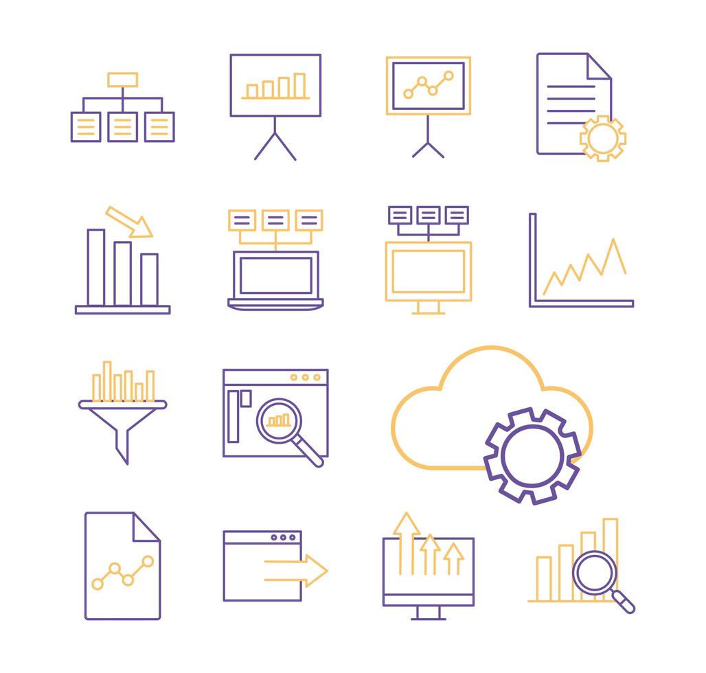 Data analysis line style icon set vector