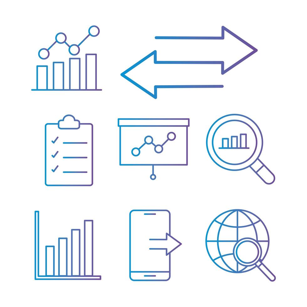 Data analysis gradient style icon set vector