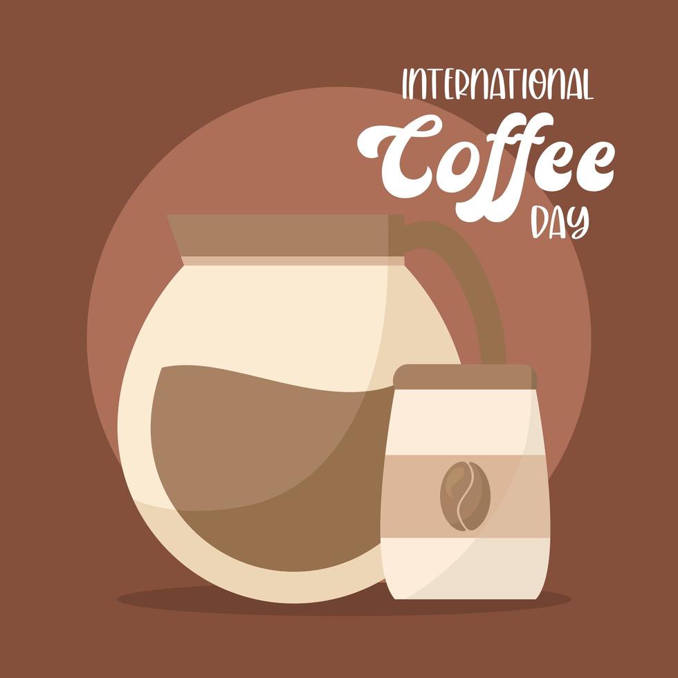 día internacional del café con diseño de vector de olla y bolsa