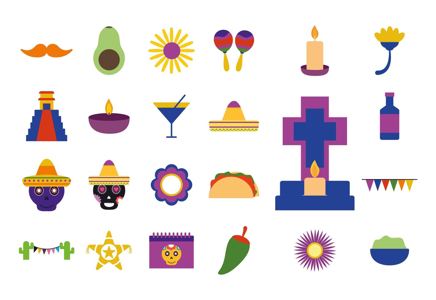 Mexican culture icon set vector