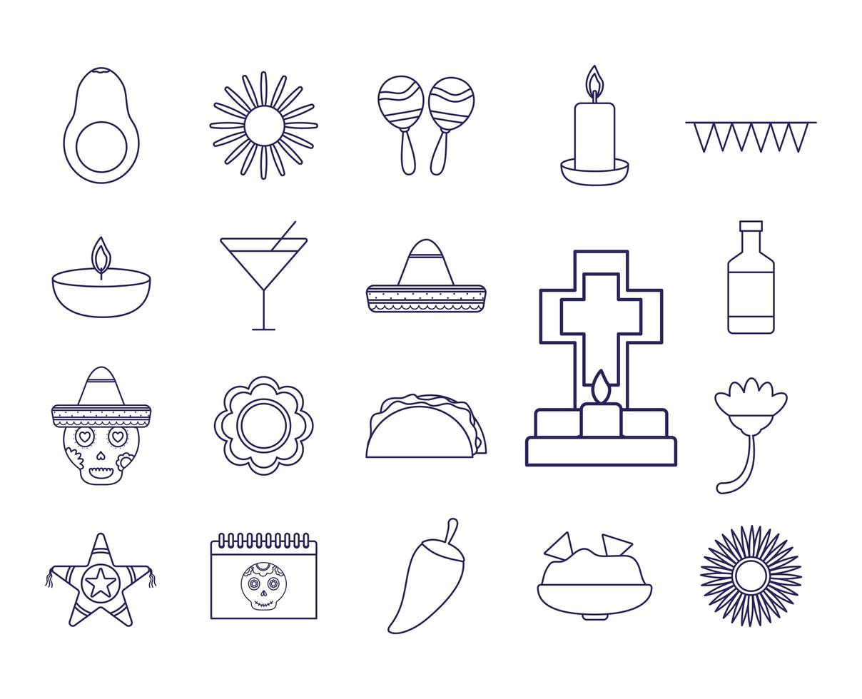 Mexican culture icon set vector