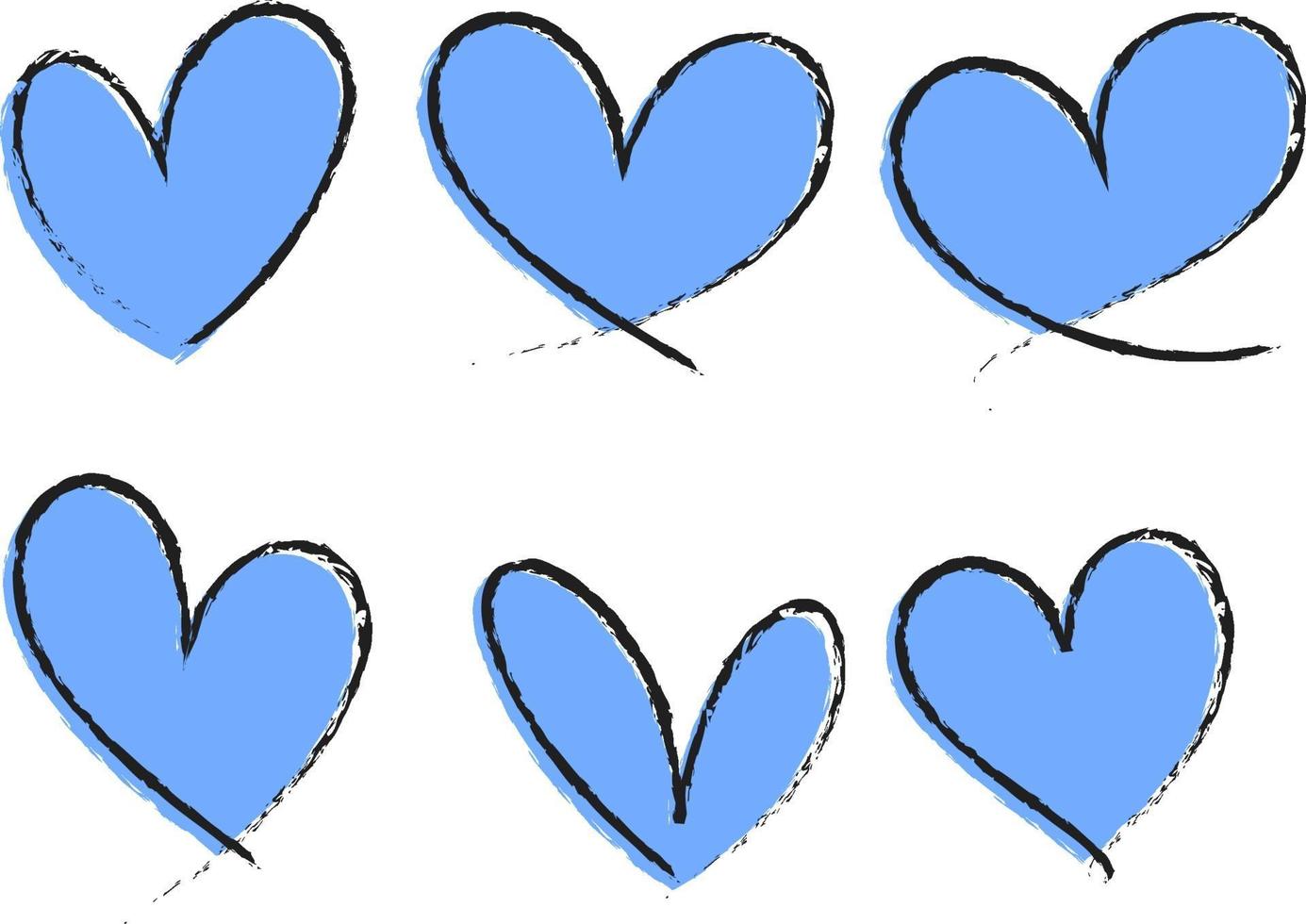 conjunto de corazón azul dibujado a mano aislado vector