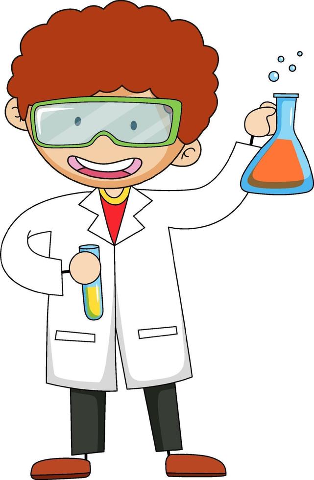 Little scientist doodle cartoon character isolated vector