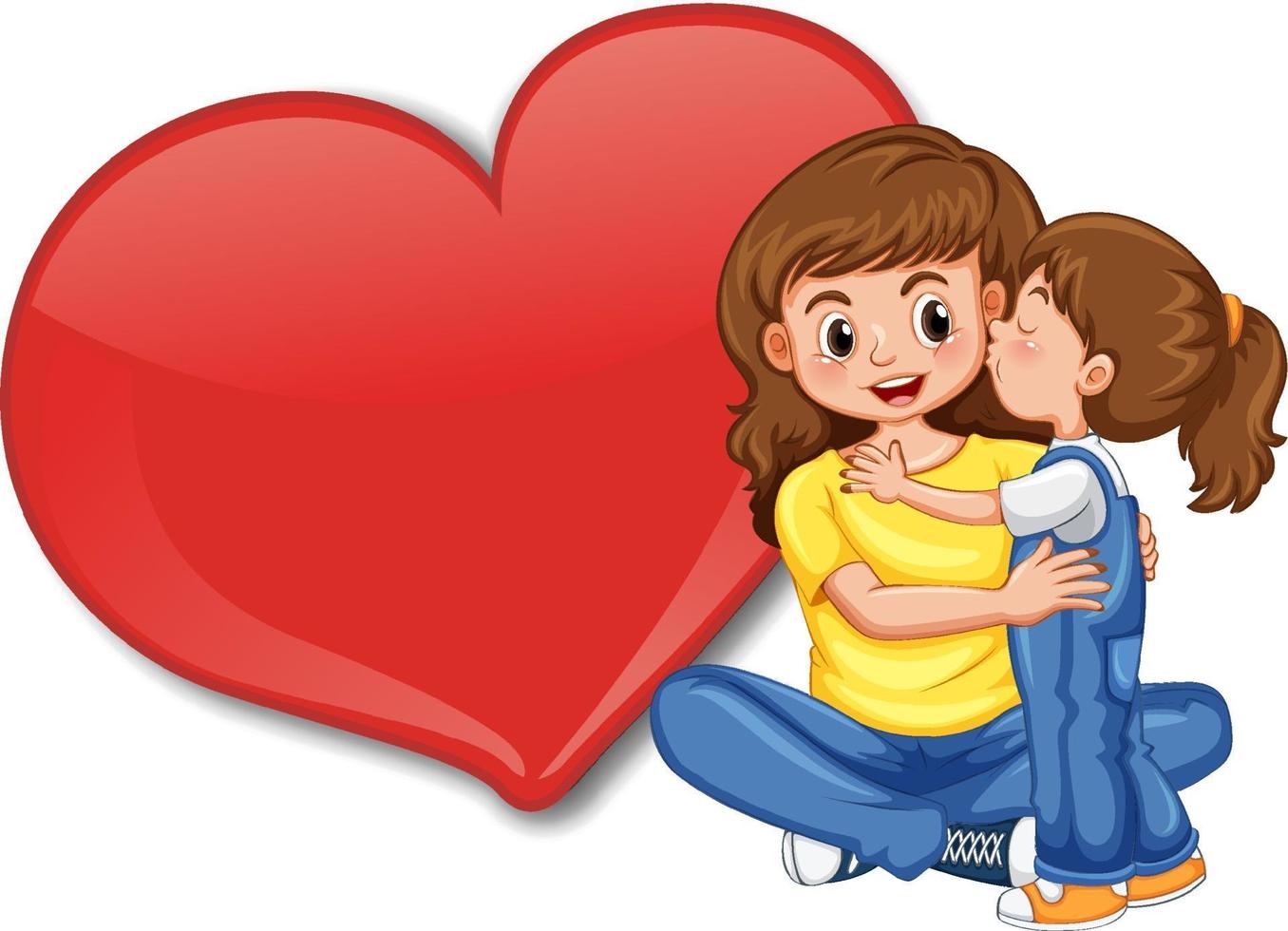 Empty big heart banner with mom hugging her child vector