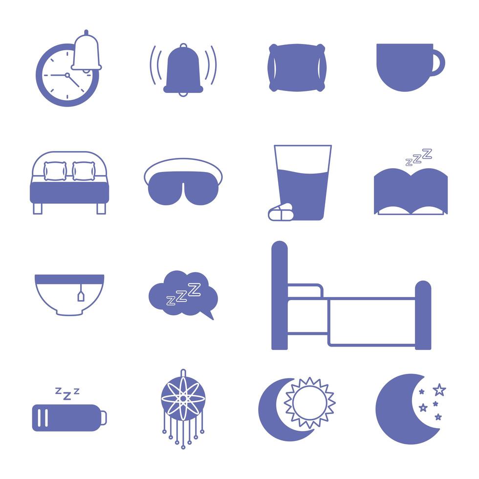 línea de insomnio y conjunto de iconos de estilo de relleno vector