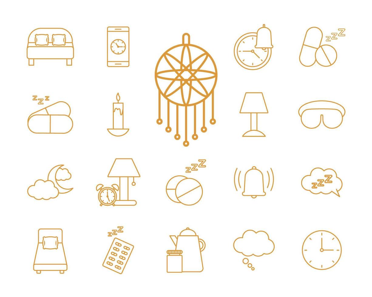 insomnia line style icon set vector