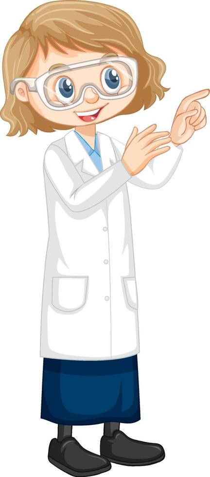 personaje de dibujos animados de niña linda con bata de laboratorio vector