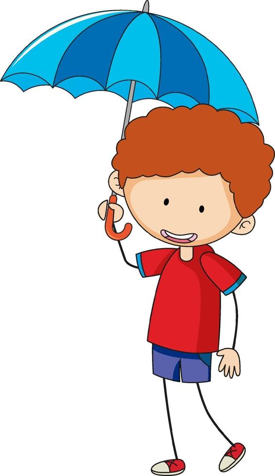 Boy holding umbrella cartoon character vector