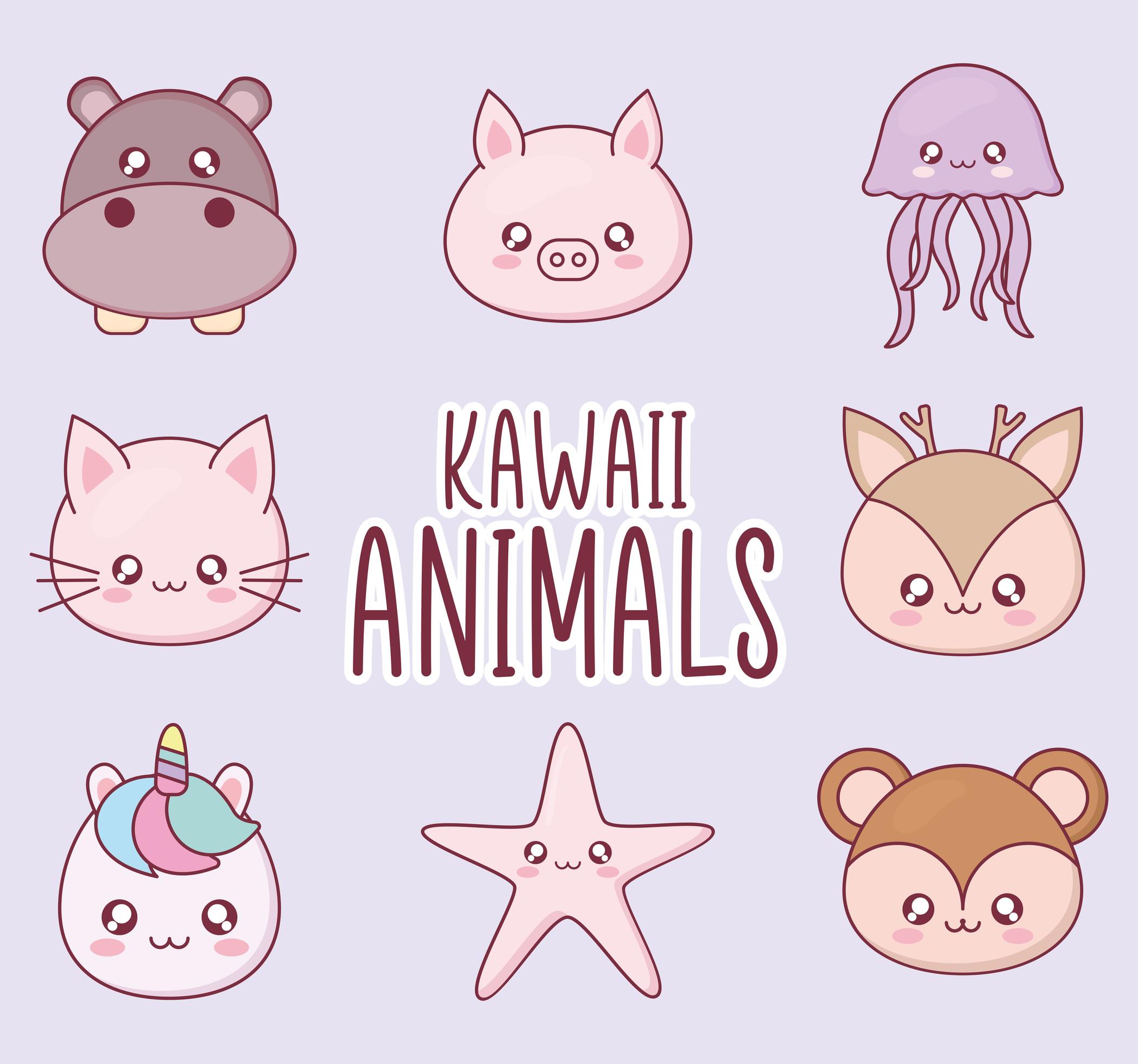 Kawaii animal cartoon icon set 2097401 Vector Art at Vecteezy