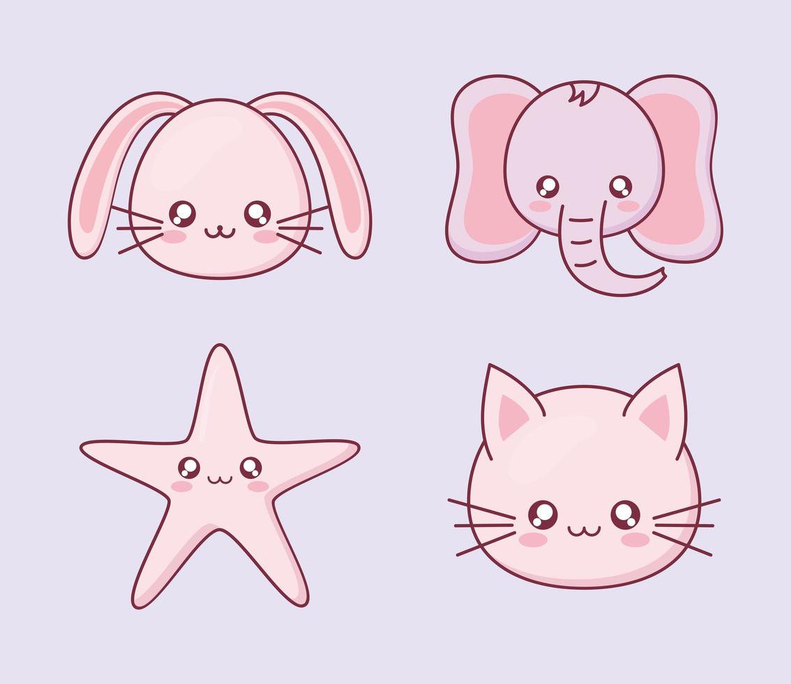 Kawaii animal cartoon icon set vector