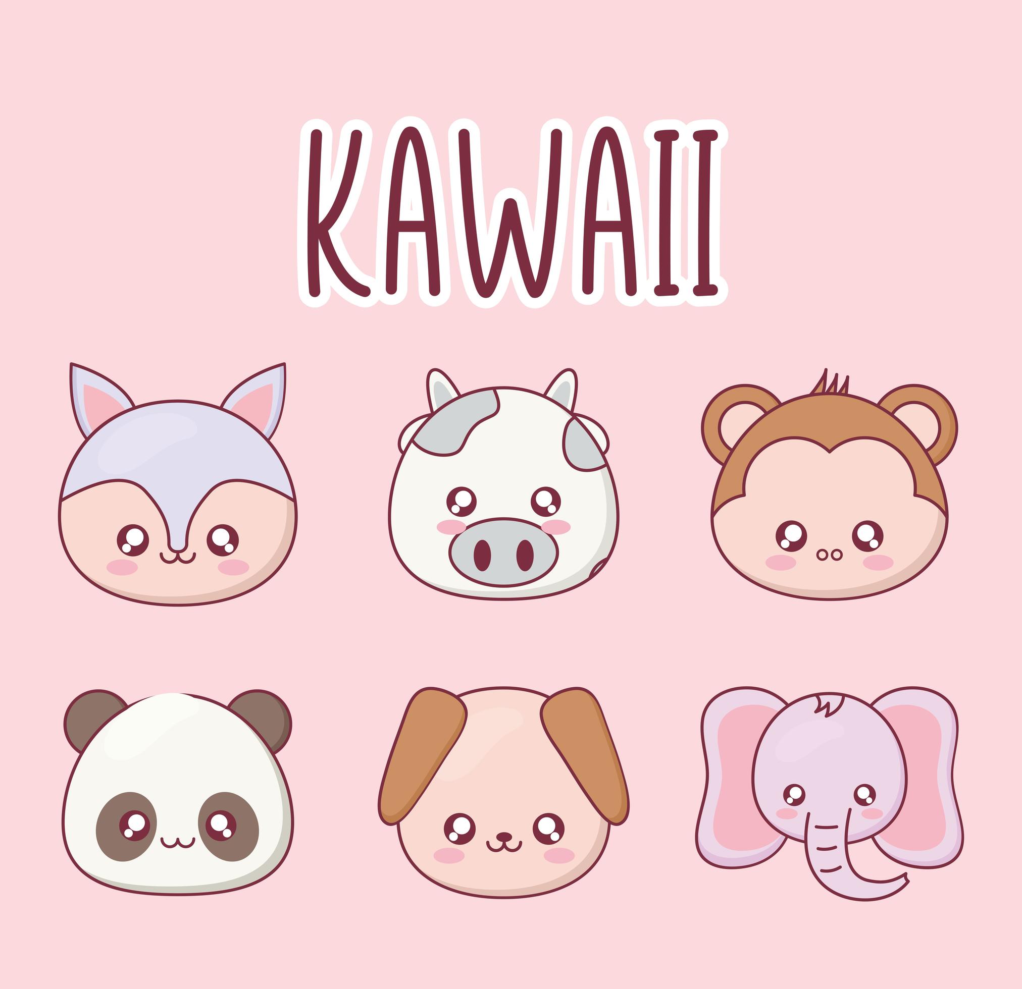 Conjunto de iconos de dibujos animados de animales kawaii 2097405