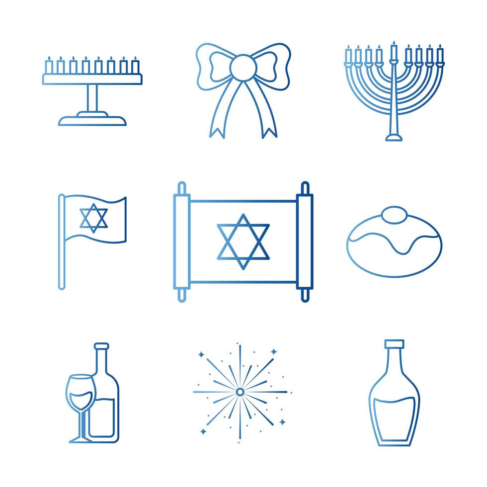 conjunto de iconos de estilo degradado judío y hanukkah vector