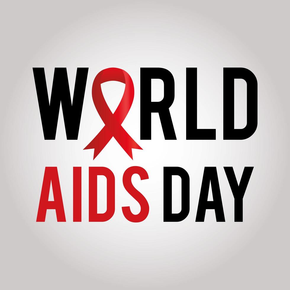 world aids day lettering with a ribbon on a white background vector