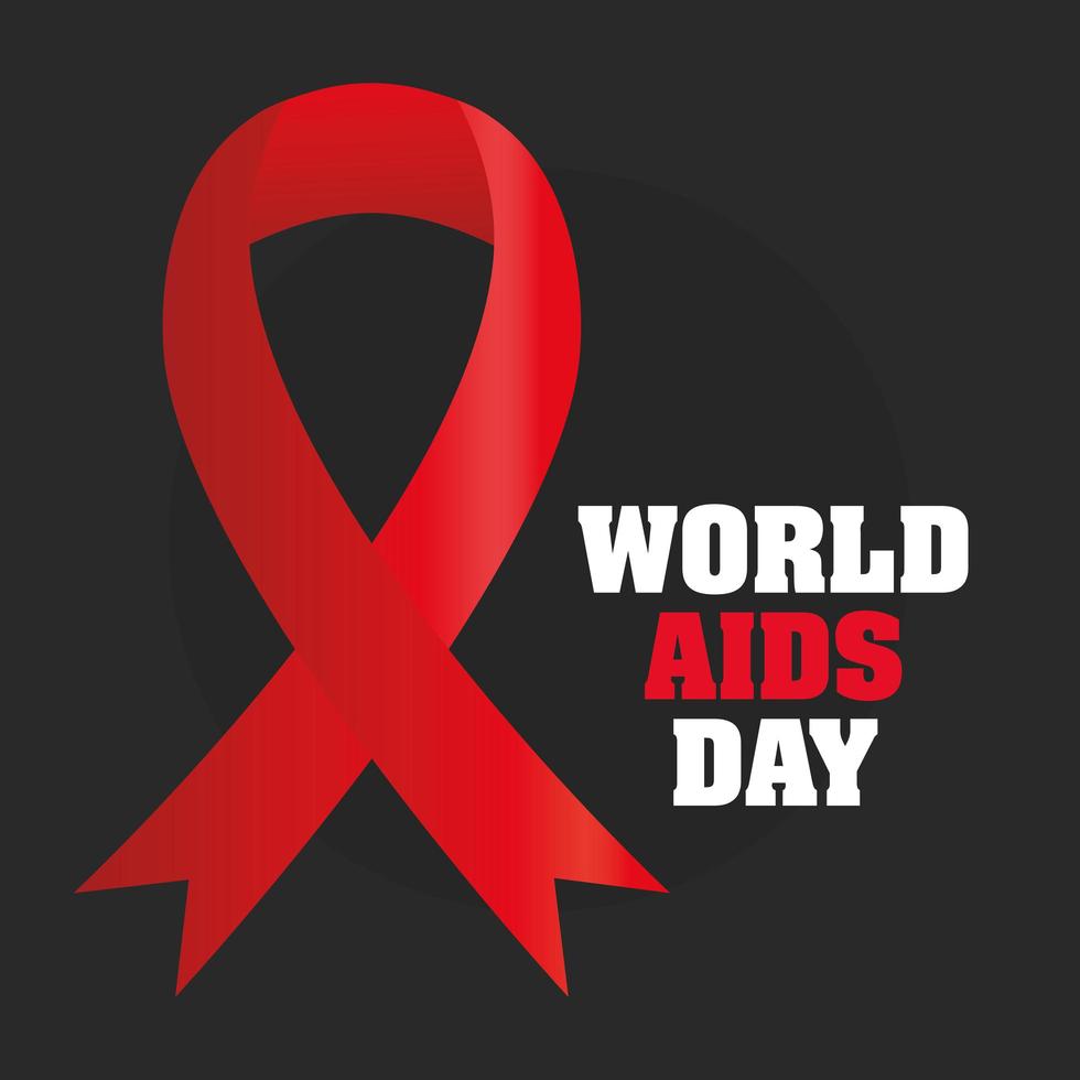 world aids day lettering with a big red ribbon vector