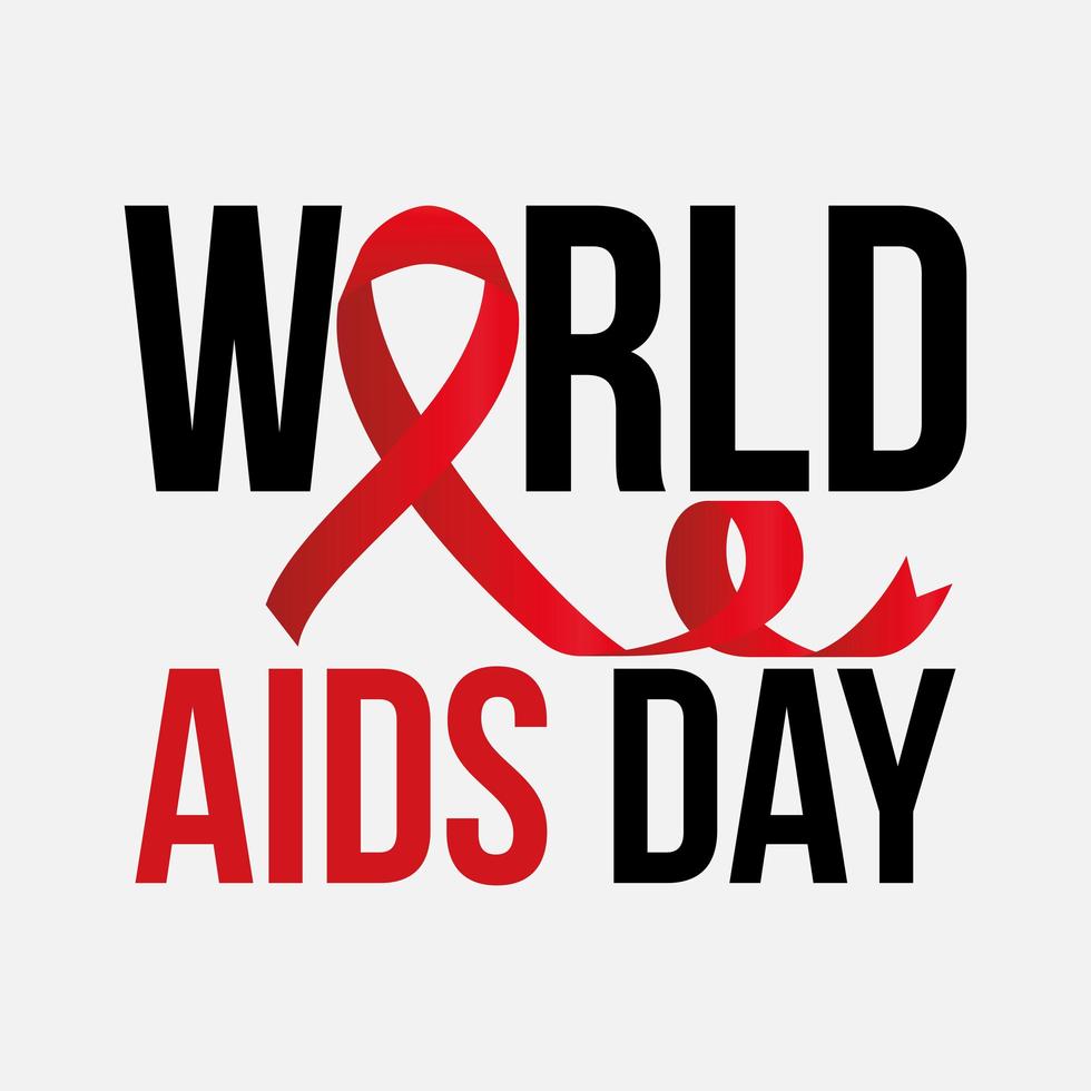 world aids day lettering and one ribbon with a knot vector