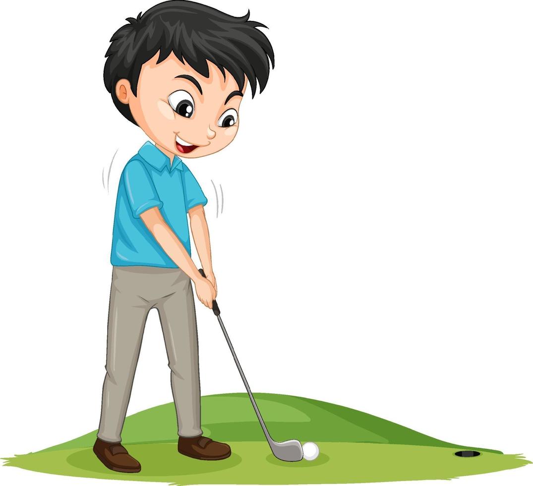 Cartoon character of a boy playing golf on white background 2097439