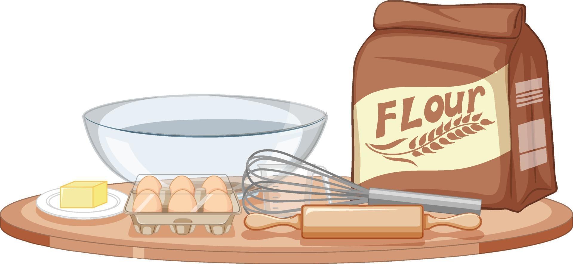 Bakery tools with bakery ingredient on white background vector