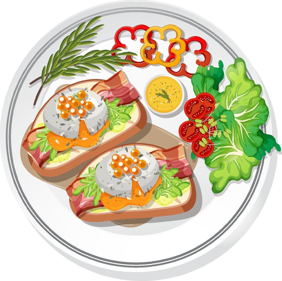 Top view of breakfast set on a dish isolated vector