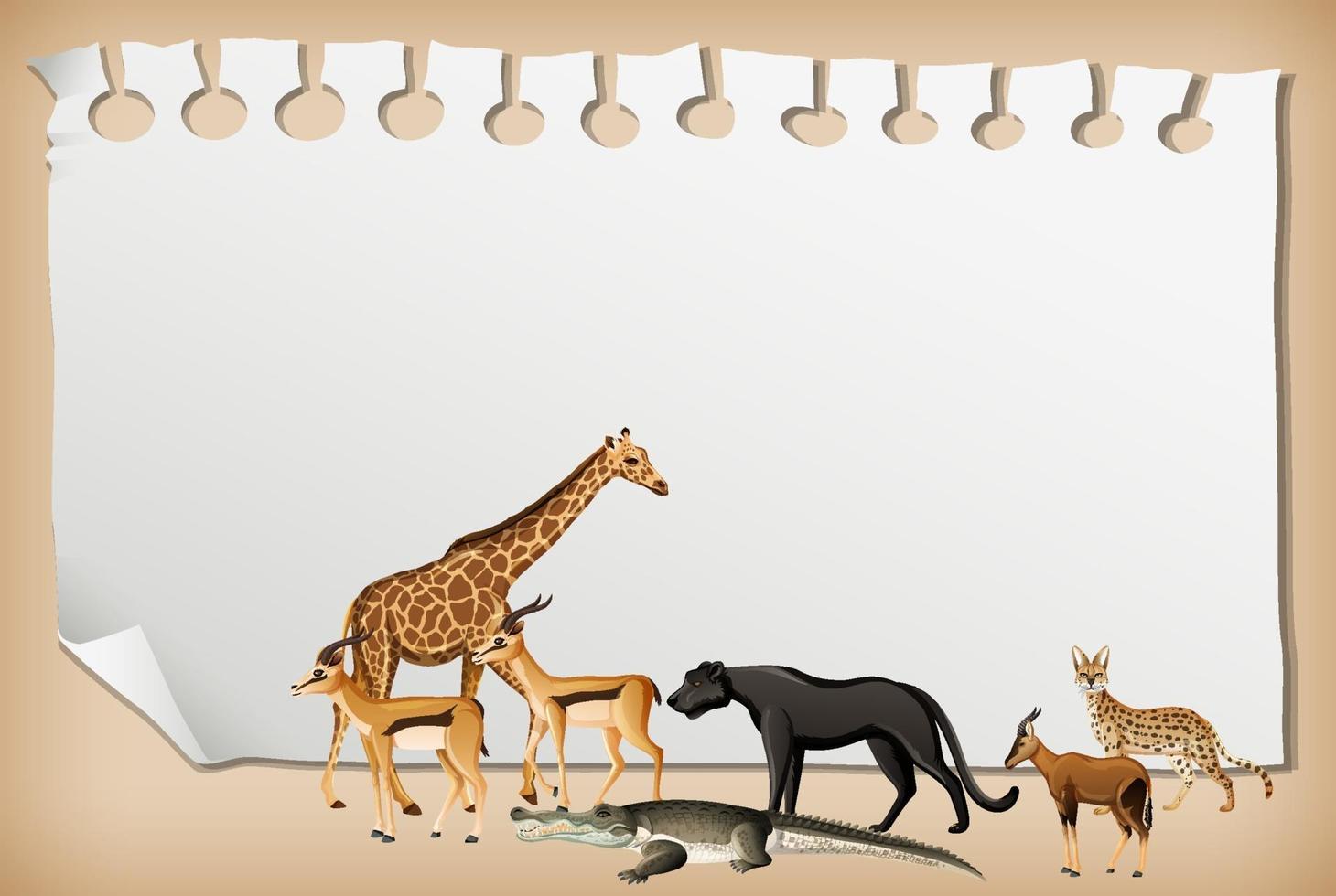 Banner de papel vacío con animal salvaje africano vector