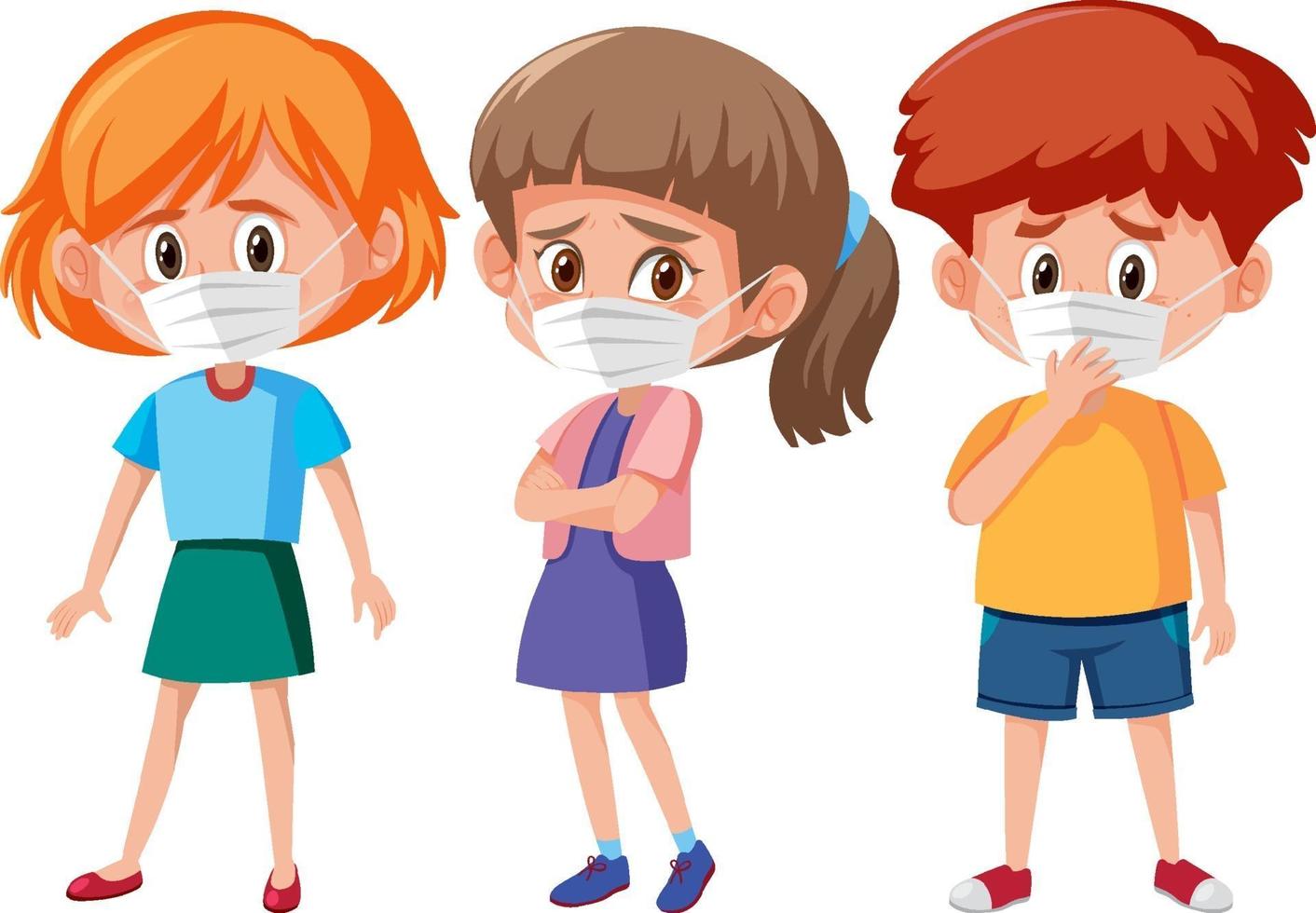 Set of different kids wearing mask cartoon character vector