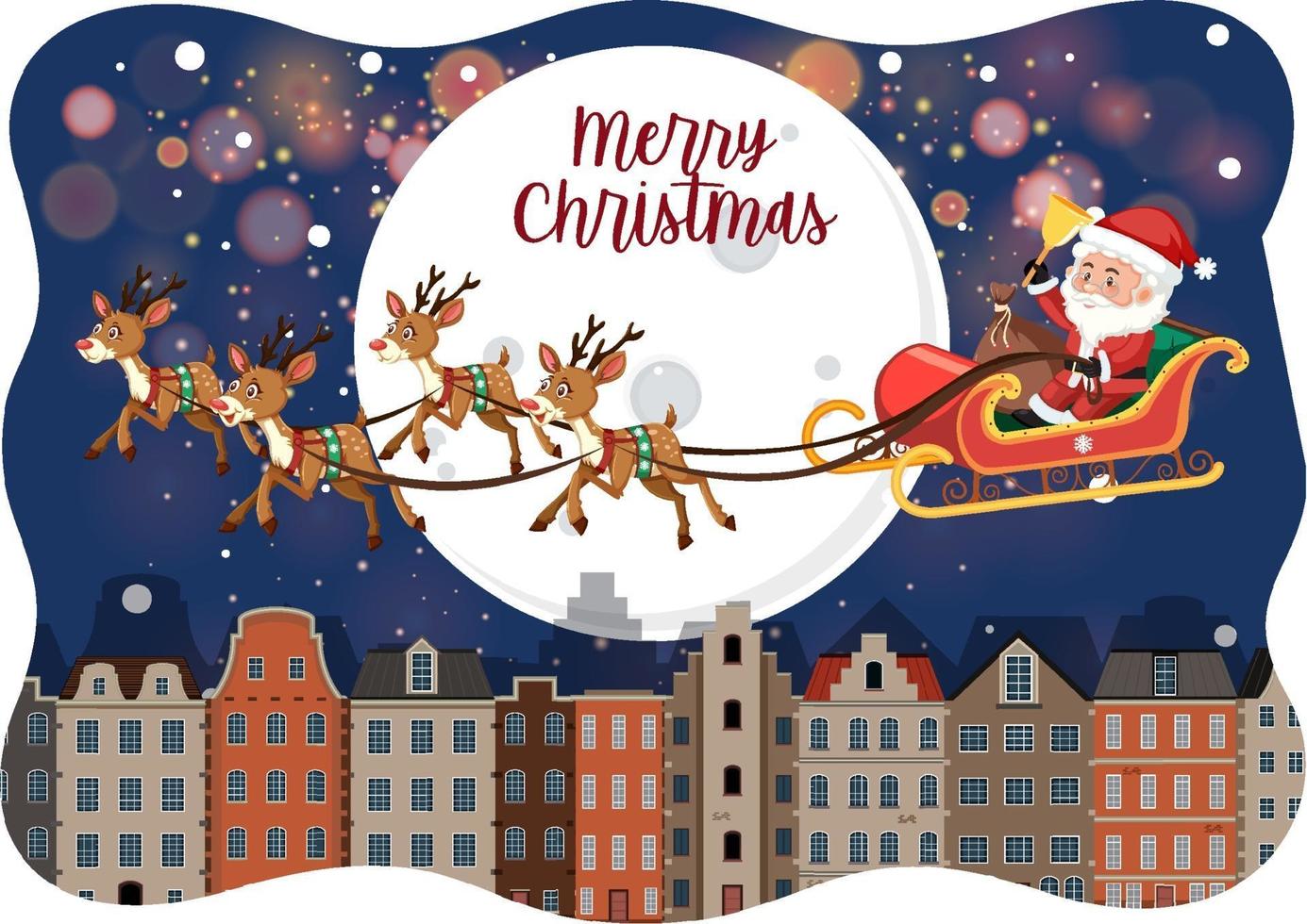 Merry Christmas font with Santa Claus on a sleigh in snow scene vector