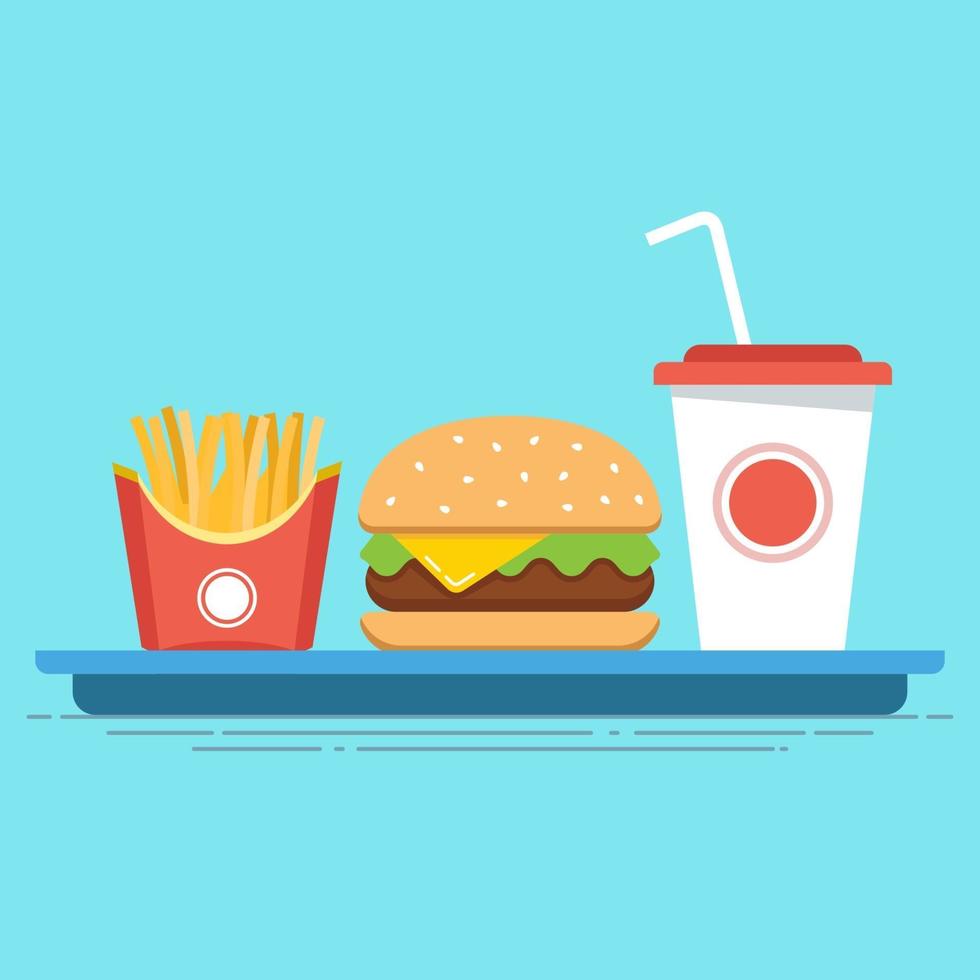 all-inclusive fast food on a tray. junk food. flat vector illustration.