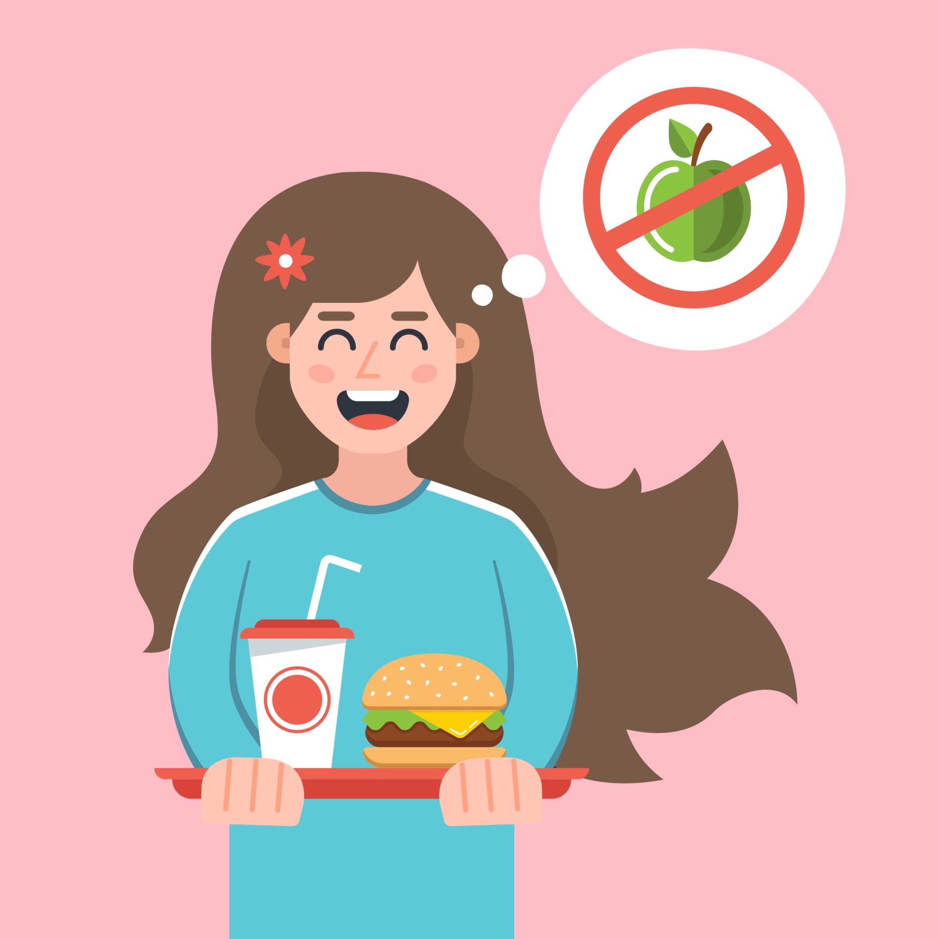 the girl refused a diet and bought herself a fast food. harmful