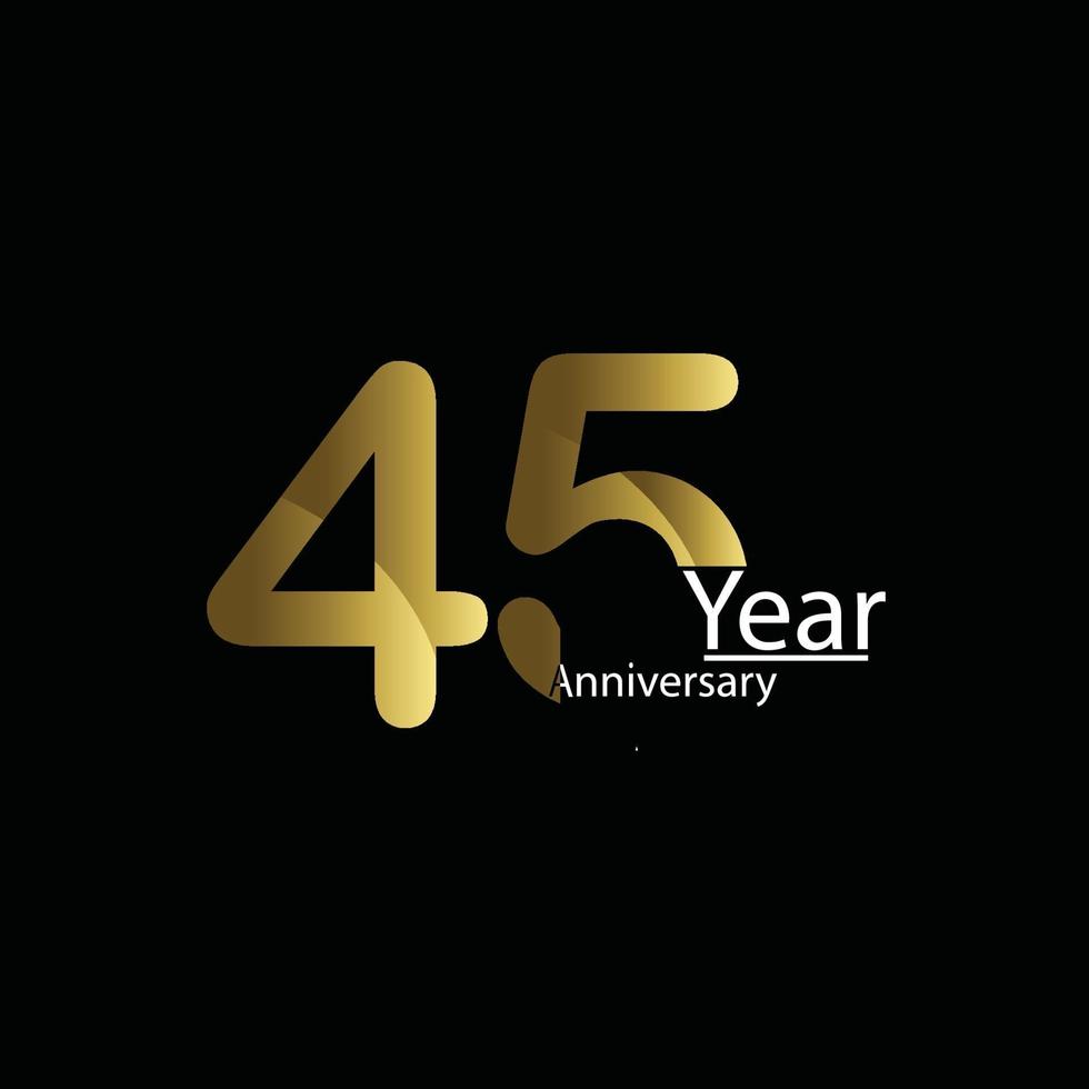 45 year Anniversary celebration design template. golden balloon witt gold sparkles confetti. black background. Realistic style. Vector illustration.