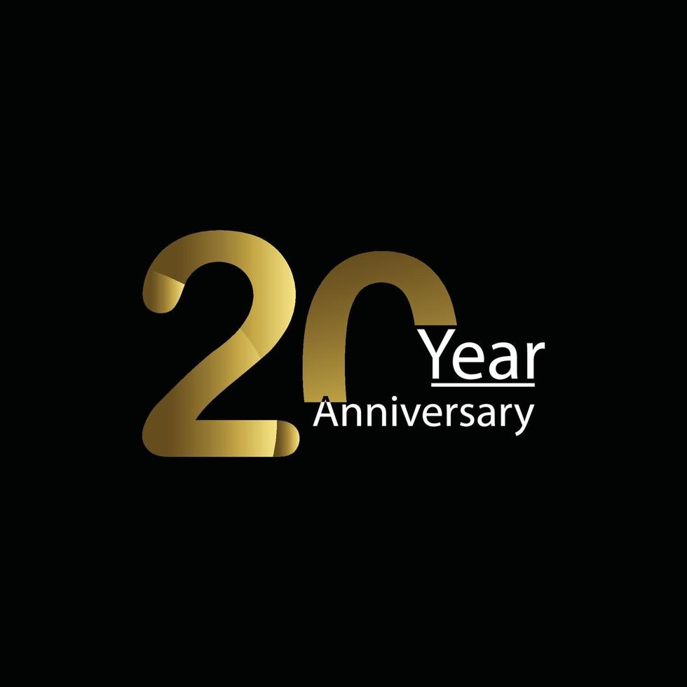 20 year Anniversary celebration design template. golden balloon witt gold sparkles confetti. black background. Realistic style. Vector illustration.