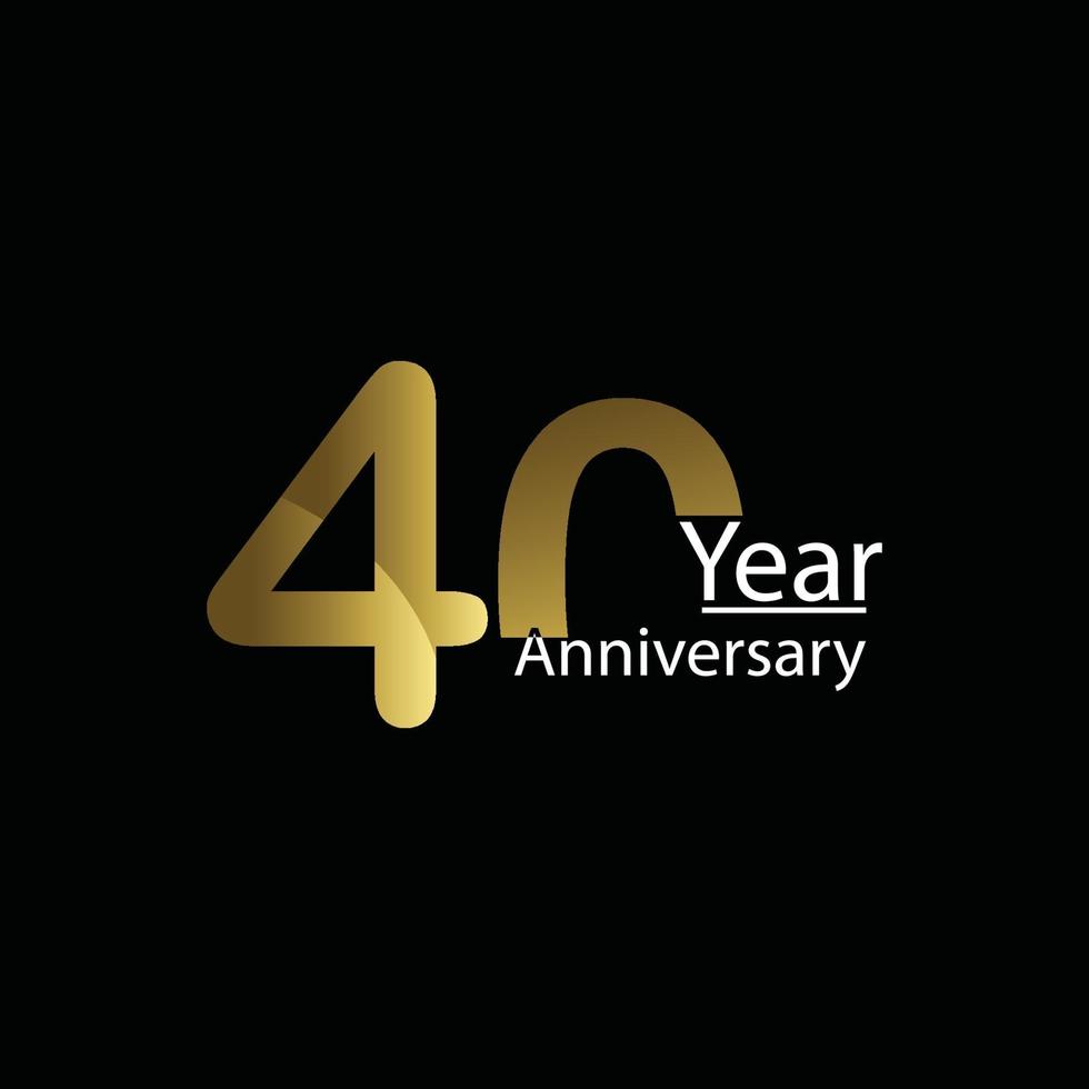 40 year Anniversary celebration design template. golden balloon witt gold sparkles confetti. black background. Realistic style. Vector illustration.