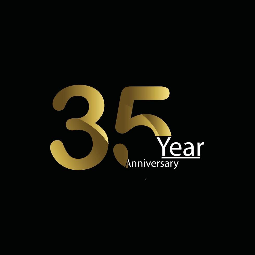 35 year Anniversary celebration design template. golden balloon witt gold sparkles confetti. black background. Realistic style. Vector illustration.