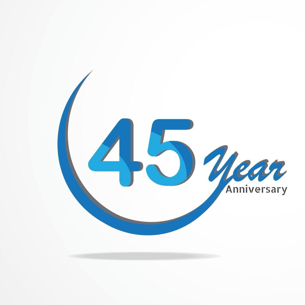 Celebración del aniversario de 45 años tipo de logotipo de color azul y rojo, logotipo de cumpleaños sobre fondo blanco vector