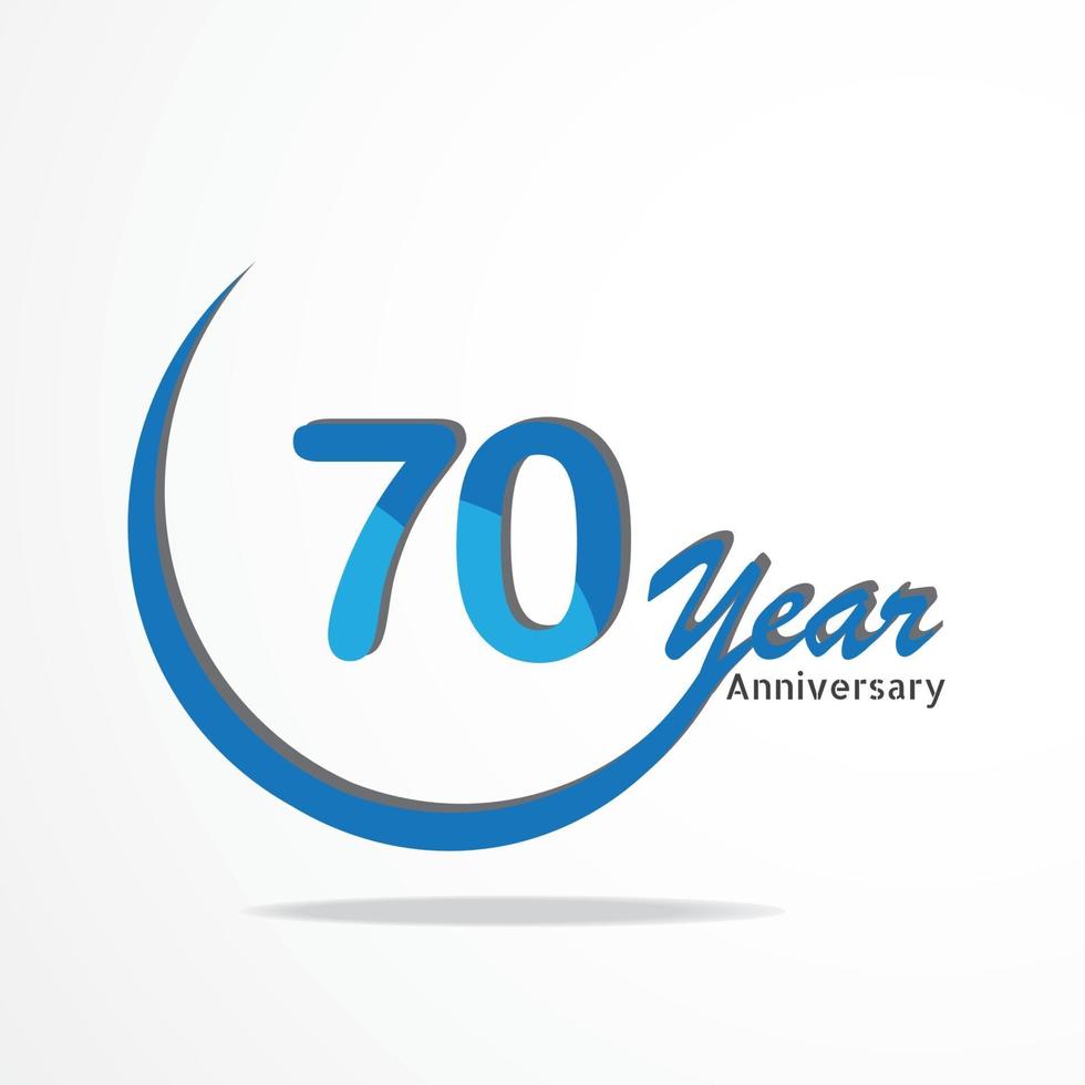 Celebración del aniversario de 70 años tipo de logotipo de color azul y rojo, logotipo de cumpleaños sobre fondo blanco vector