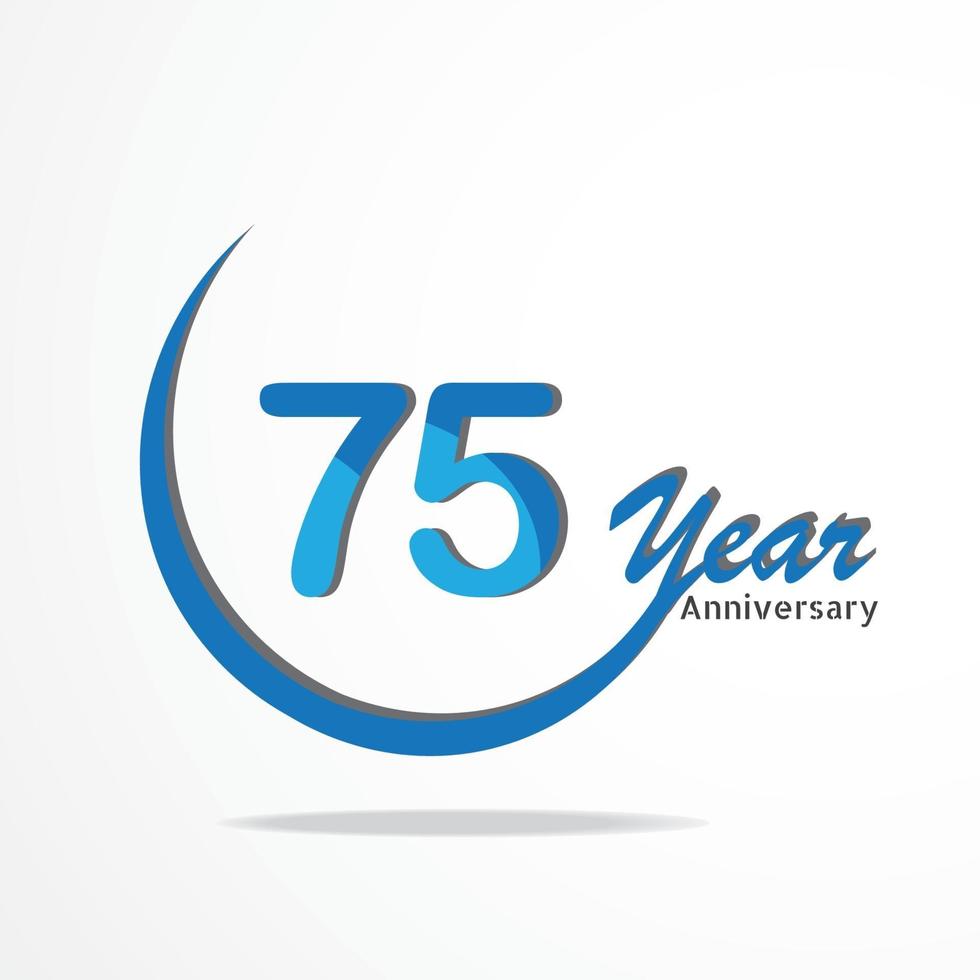 Celebración del aniversario de 75 años tipo de logotipo de color azul y rojo, logotipo de cumpleaños sobre fondo blanco vector