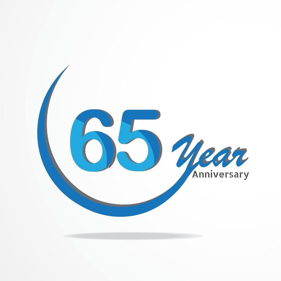 Celebración del aniversario de 65 años tipo de logotipo de color azul y rojo, logotipo de cumpleaños sobre fondo blanco vector