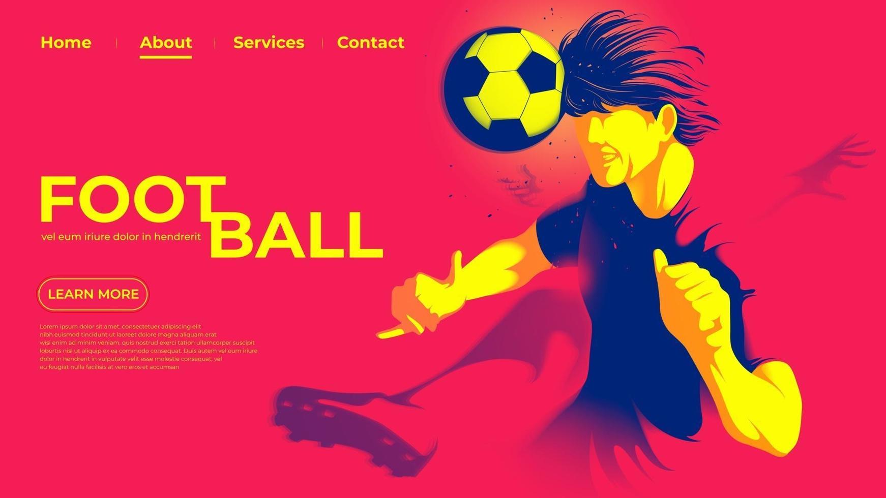 Vector illustration for a landing page of the soccer or football player hitting the ball with head to make a goal.