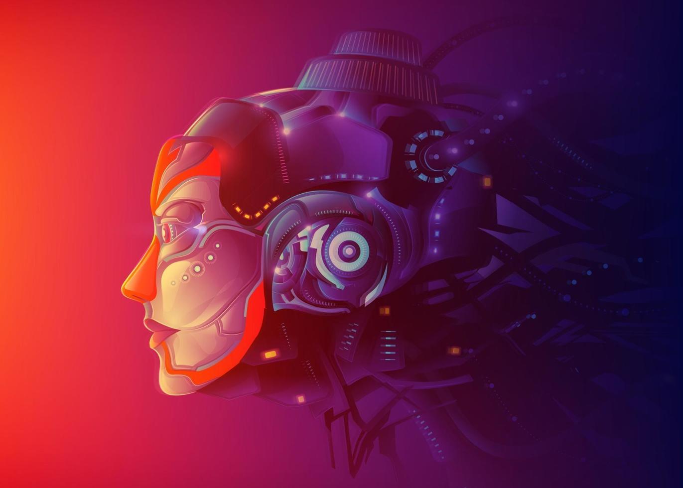 A futuristic vector illustration of a powerful female artificial intelligence technology