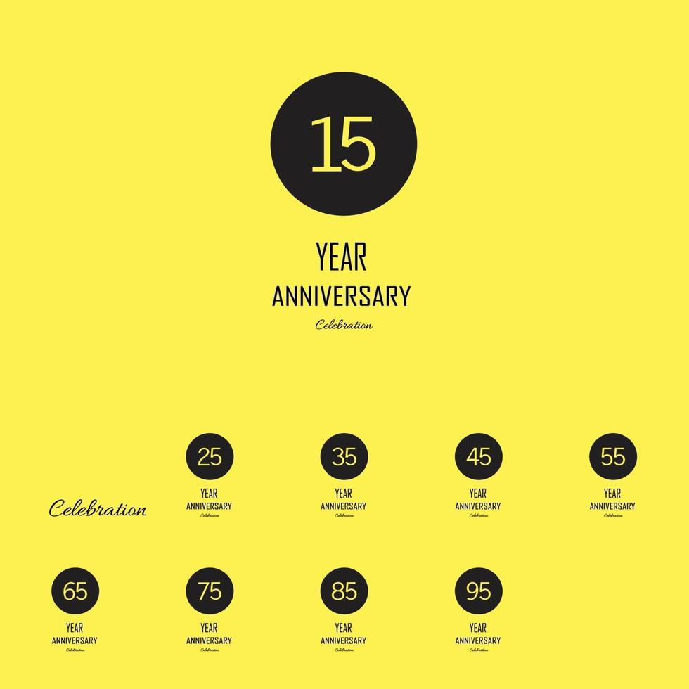 Anniversary celebration on yellow background. Vector festive illustration. Birthday or wedding party event decoration