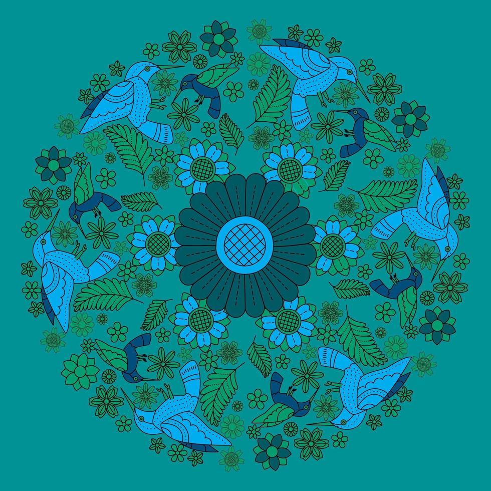 Floral Mandala Design Vector With Birds And A Big Flower In Center