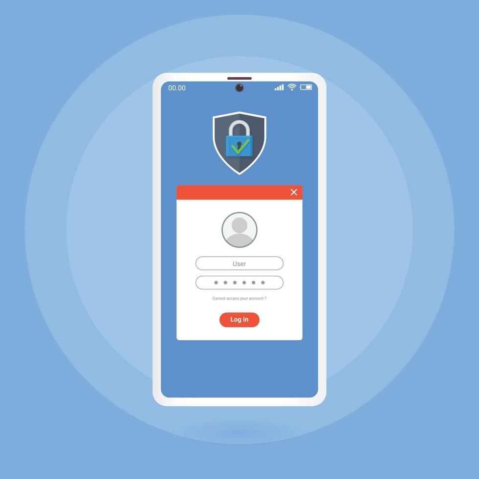inicio de sesión de seguridad en la ilustración del concepto de teléfono inteligente vector