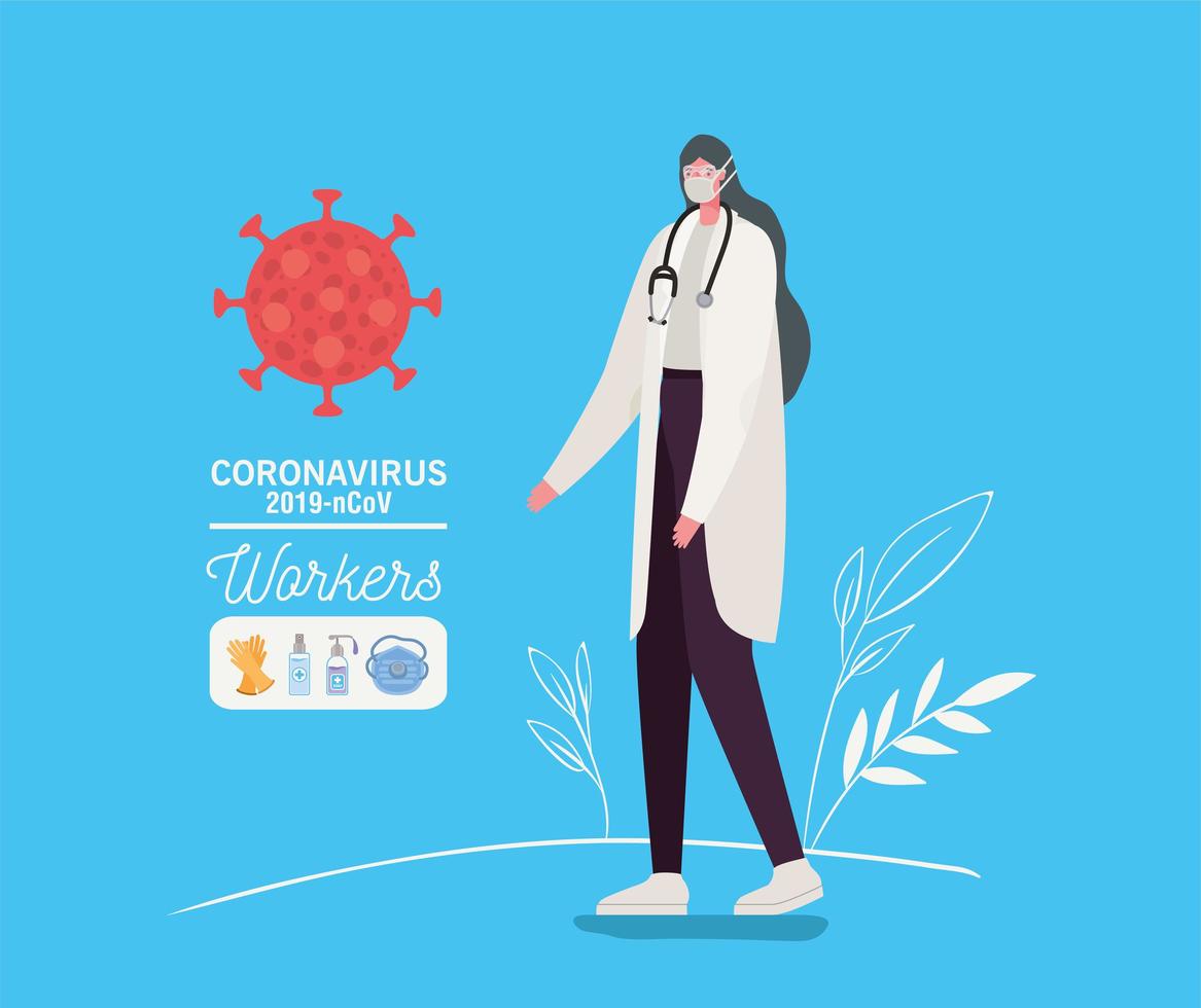 Female doctor avatar with medical mask and uniform vector design