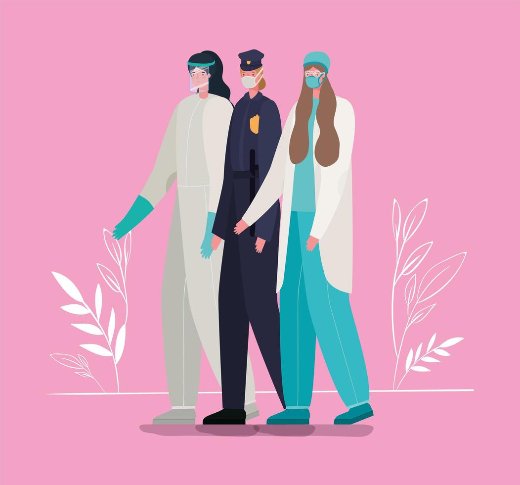 Female essencial workers with face masks vector