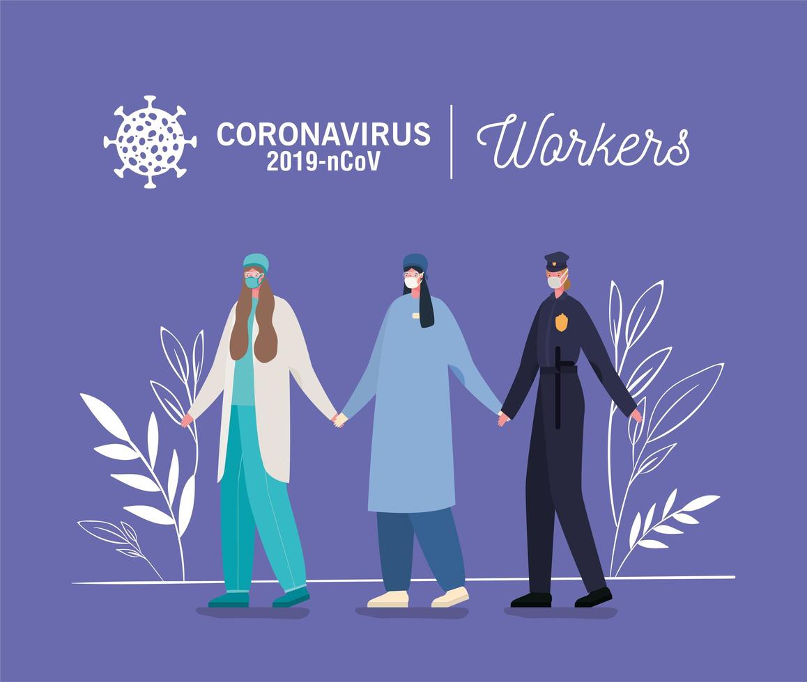 Female essencial workers with face masks vector