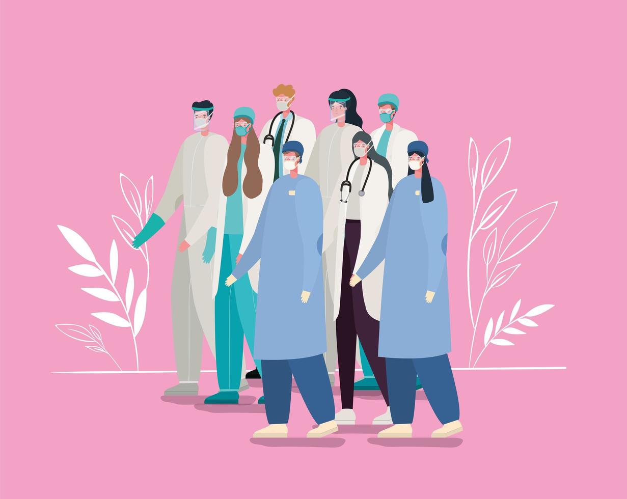 Essencial workers with face masks vector