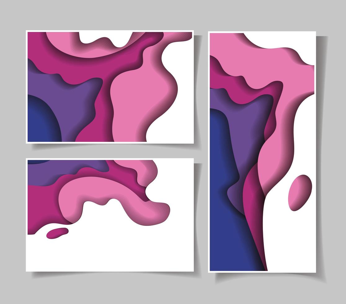 Purple waves background set vector