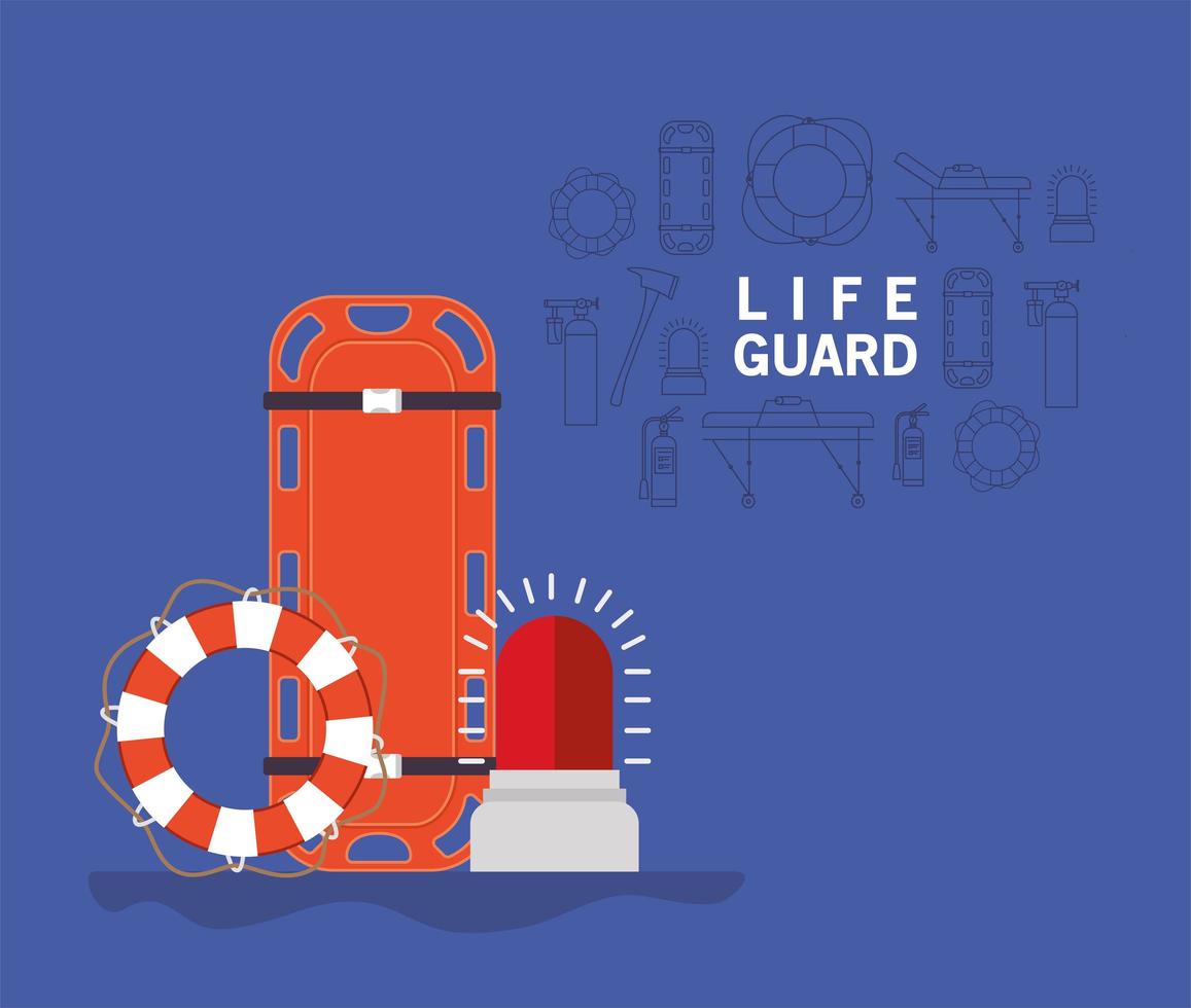 Life guard banner with ambulance stretcher with float and siren vector