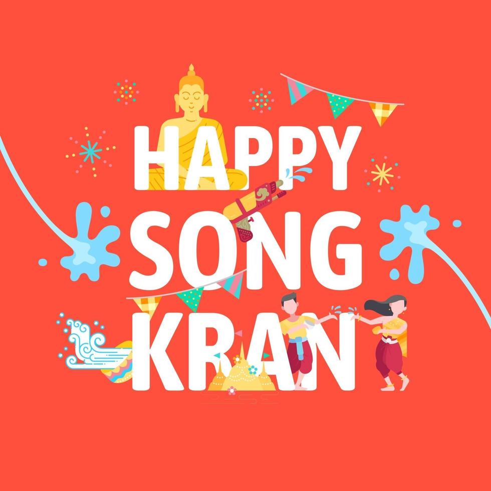 Songkran Thailand water splashing festival celebration vector illustration