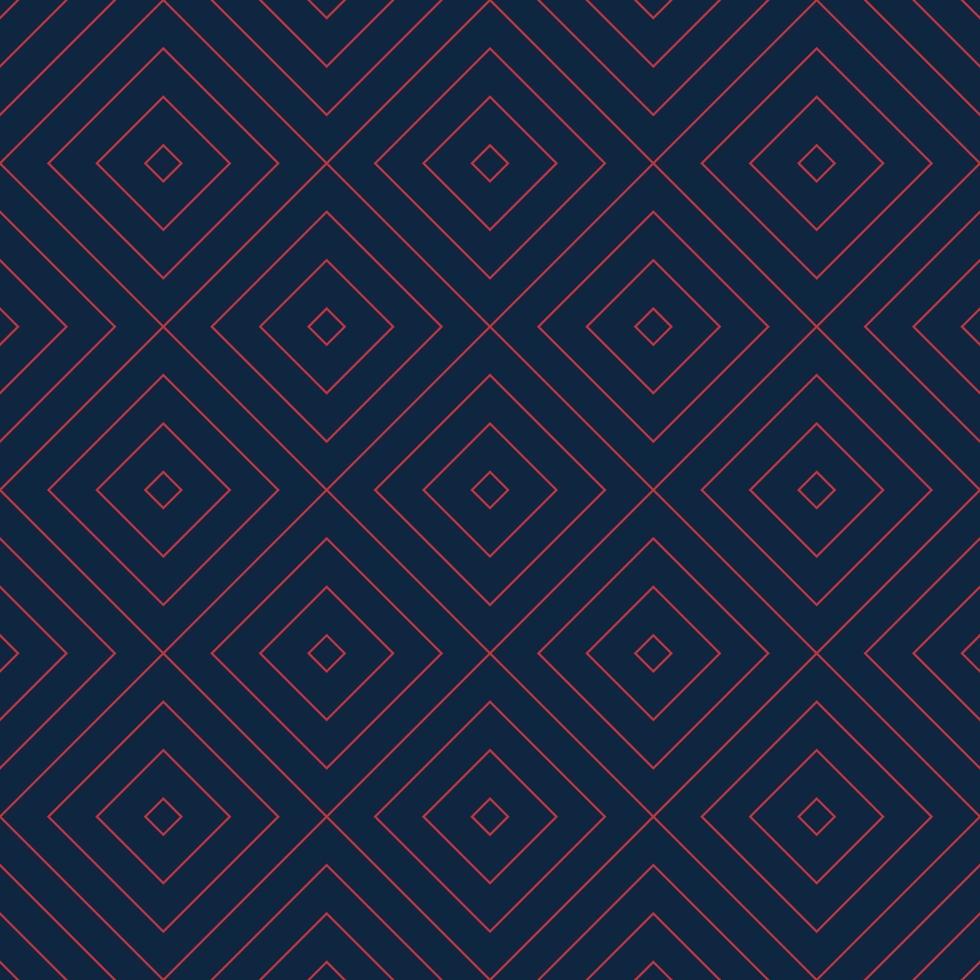 Vector seamless geometric pattern with red linear rectangle grid texture on navy blue background