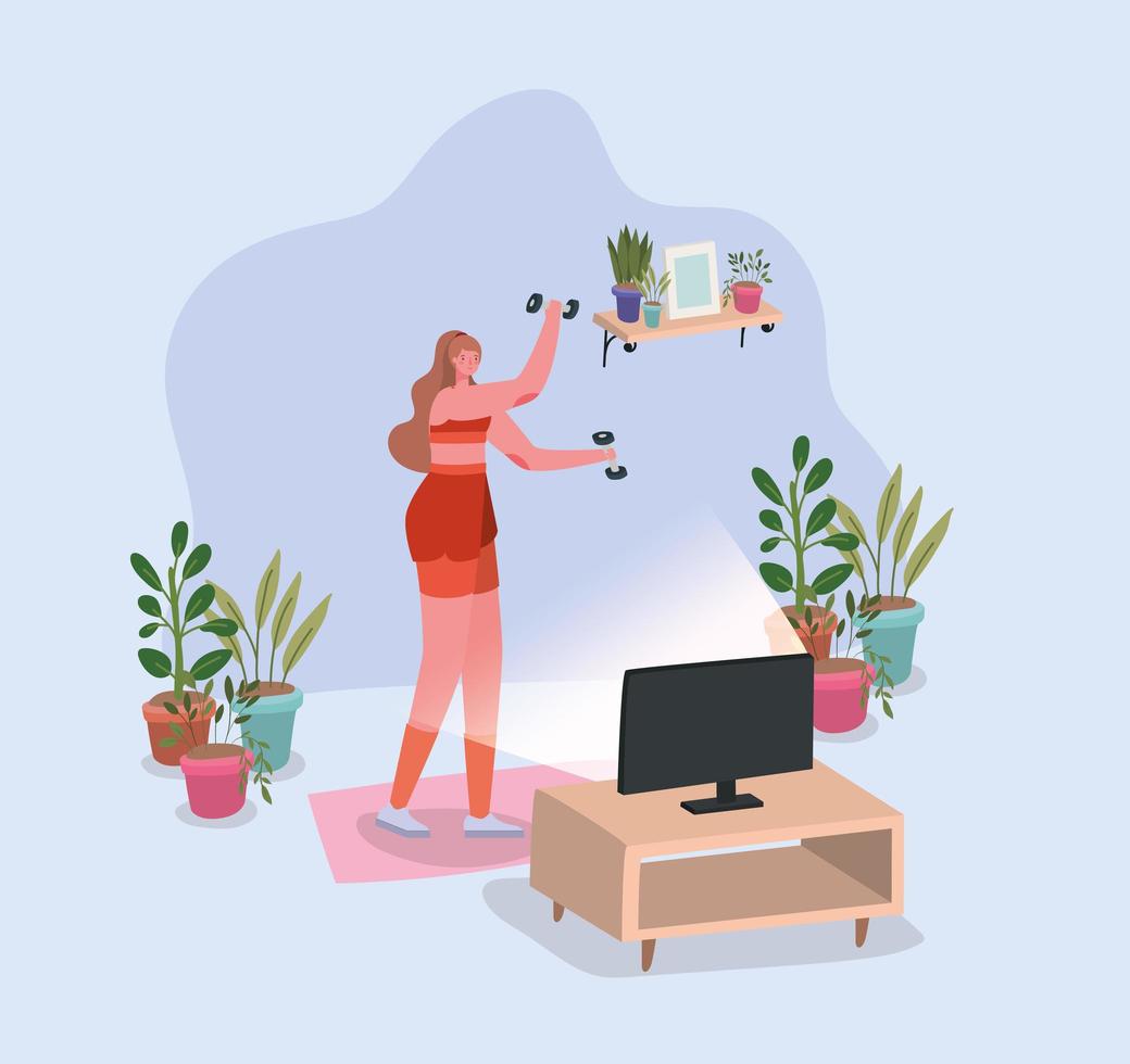 Woman working out at home vector