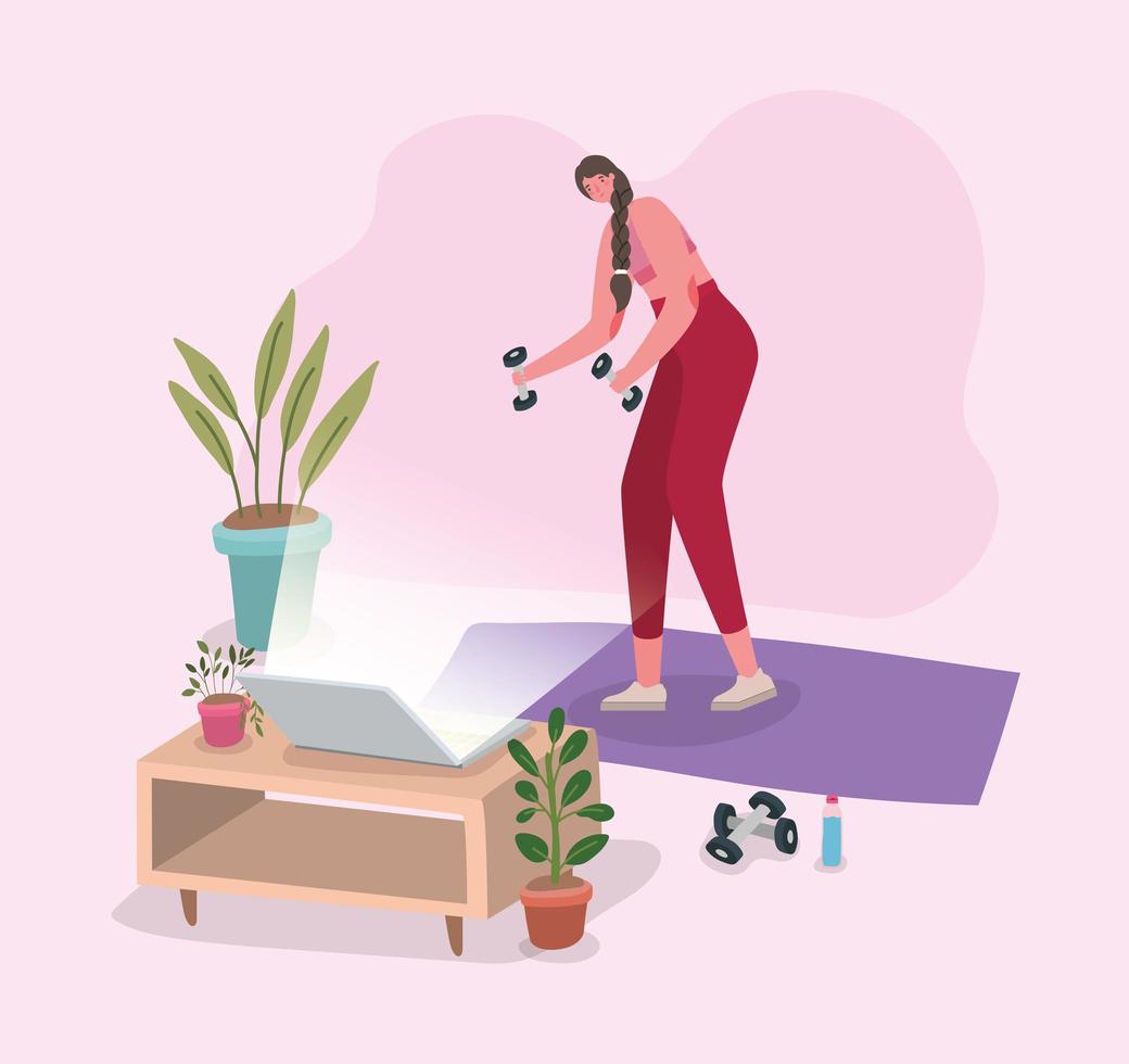 Woman working out at home vector